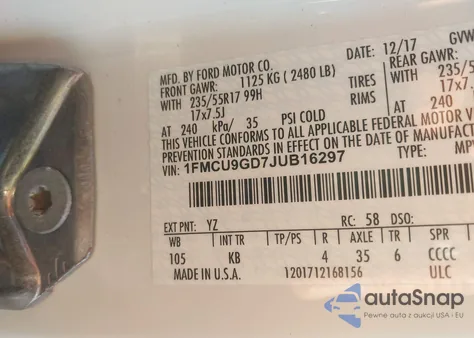 2018 Ford Escape Se from USA, damaged, VIN 1FMCU9GD7JUB16297